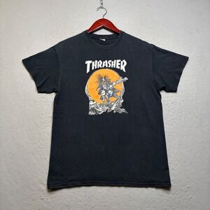 Thrasher T-Shirt Mens Medium Black Pushead Skate Skeleton Graphic Y2K Vintage